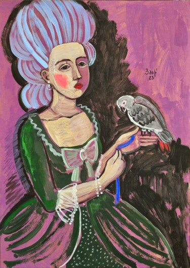 Peinture intitulée "Girl with a grey pa…" par Liuba Zdor, Œuvre d'art originale, Acrylique