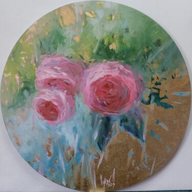 Painting titled "Pink Roses" by Liubomyr Khudiak, Original Artwork, Oil