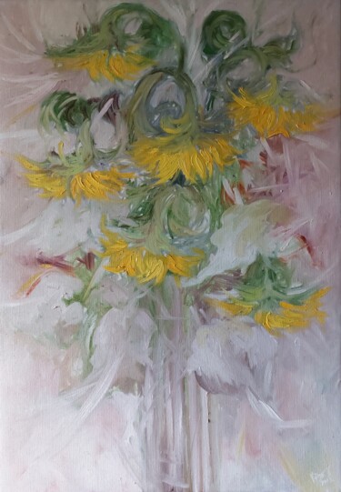 Картина под названием "Flowers of the sun." - Liubomyr Khudiak, Подлинное произведение искусства, Масло
