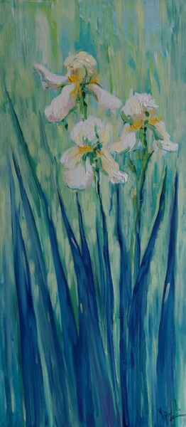 Картина под названием "Fabulous irises." - Liubomyr Khudiak, Подлинное произведение искусства, Масло