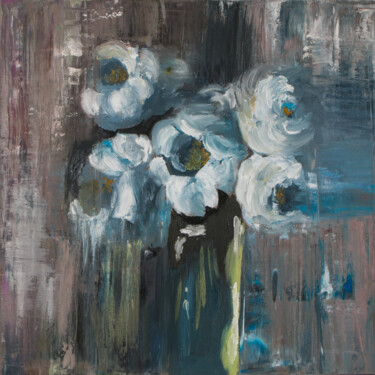 Painting titled "Blue Roses" by Lala Belyaevskaya (Lalabel), Original Artwork, Oil Mounted on Wood Stretcher frame