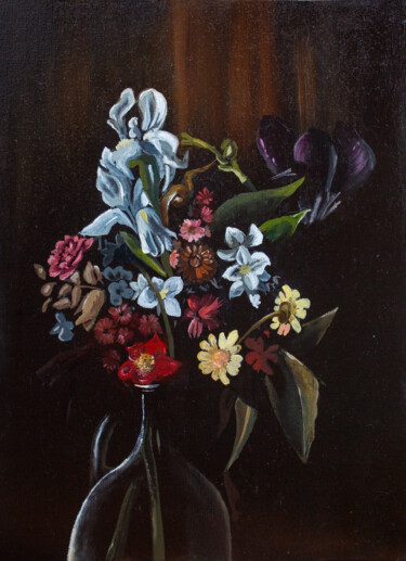 Pintura intitulada "Bouquet in a vase" por Lala Belyaevskaya (Lalabel), Obras de arte originais, Óleo Montado em Cartão