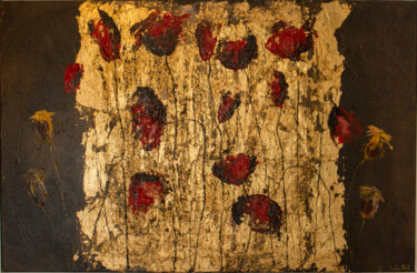 Painting titled "Poppies at gold sun…" by Lala Belyaevskaya (Lalabel), Original Artwork, Acrylic Mounted on Wood Stretcher f…