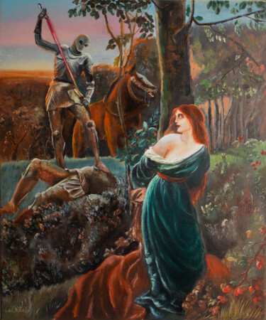 Painting titled "The New Knighthood" by Lala Belyaevskaya (Lalabel), Original Artwork, Oil Mounted on Wood Stretcher frame