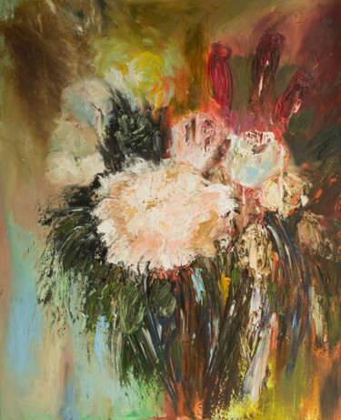 Pintura intitulada "Bouquet with peonie…" por Lala Belyaevskaya (Lalabel), Obras de arte originais, Óleo