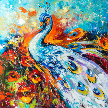 Painting titled ""Peacock"" by Liubov Kuptsova, Original Artwork, Oil