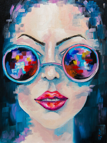 Pintura titulada ""Girl in sunglasses"" por Liubov Kuptsova, Obra de arte original, Oleo