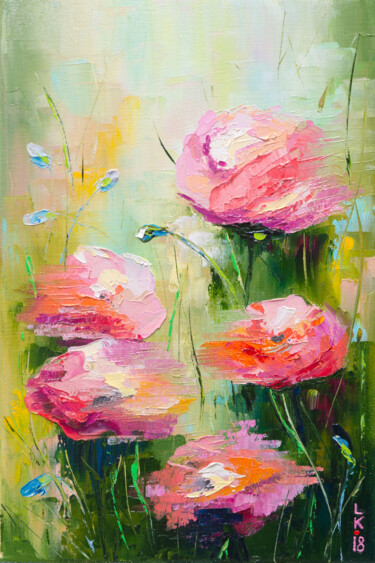 Schilderij getiteld "Roses in my garden" door Liubov Kuptsova, Origineel Kunstwerk, Olie