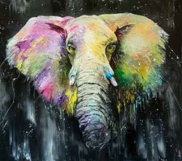 Painting titled "I'm the Elephant" by Liubov Kuptsova, Original Artwork, Oil