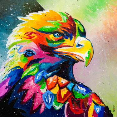 Painting titled "Eagle" by Liubov Kuptsova, Original Artwork, Oil Mounted on Wood Stretcher frame