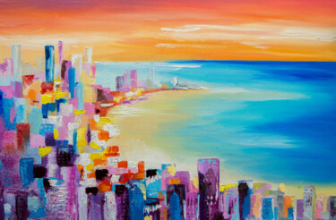 Painting titled ""City of dream"" by Liubov Kuptsova, Original Artwork, Oil Mounted on Wood Stretcher frame