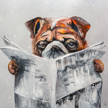 Schilderij getiteld "Bulldog's news" door Liubov Kuptsova, Origineel Kunstwerk, Olie