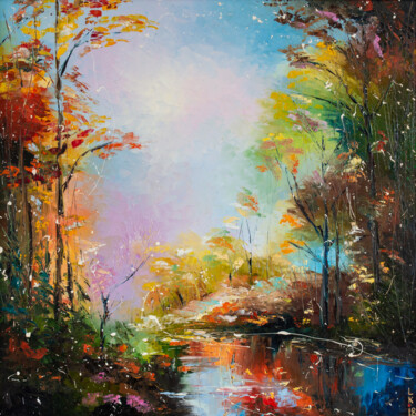 제목이 "Fall forest (framed)"인 미술작품 Liubov Kuptsova로, 원작, 기름 판지에 장착됨