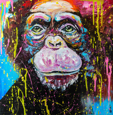 Pintura intitulada "I'm chimpanzee" por Liubov Kuptsova, Obras de arte originais, Óleo