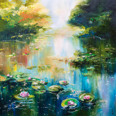 Картина под названием "Pond with waterlily…" - Liubov Kuptsova, Подлинное произведение искусства, Масло