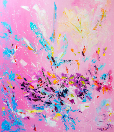 Painting titled "FLASH OF HAPPINESS" by Liubov Kuptsova, Original Artwork, Oil Mounted on Wood Stretcher frame