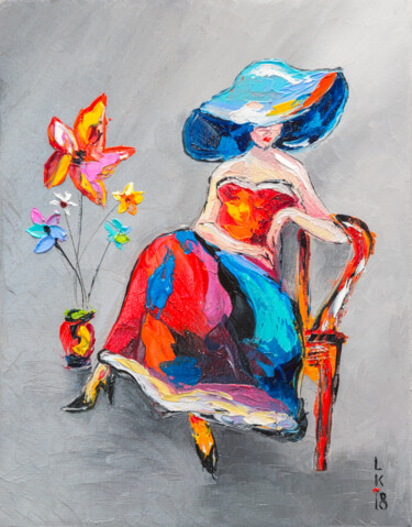 Painting titled "Lady with flower" by Liubov Kuptsova, Original Artwork, Oil
