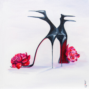 Painting titled "Luxury shoes" by Liubov Kuptsova, Original Artwork, Oil Mounted on Wood Stretcher frame