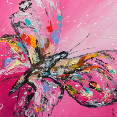 Pittura intitolato "Butterfly on pink" da Liubov Kuptsova, Opera d'arte originale, Olio