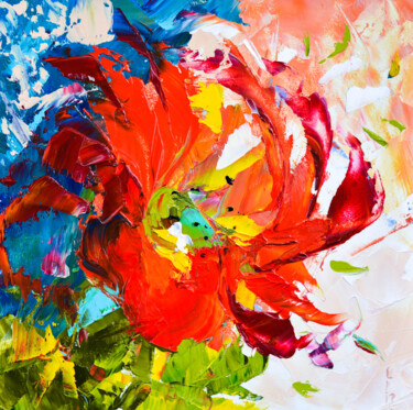 Painting titled "Red lily" by Liubov Kuptsova, Original Artwork, Oil