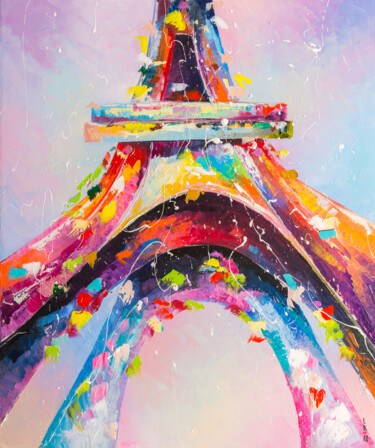 Картина под названием "EIFFEL TOWER" - Liubov Kuptsova, Подлинное произведение искусства, Масло Установлен на Деревянная рам…