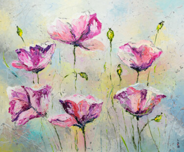 Painting titled "Purple poppies" by Liubov Kuptsova, Original Artwork, Oil