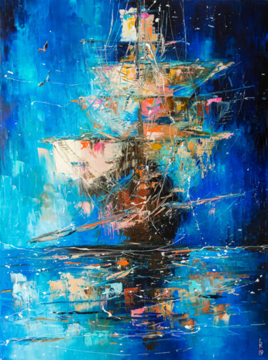 Pittura intitolato "GHOST SHIP" da Liubov Kuptsova, Opera d'arte originale, Olio