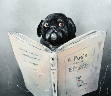 Painting titled "A PUG'S GUIDE TO ET…" by Liubov Kuptsova, Original Artwork, Oil