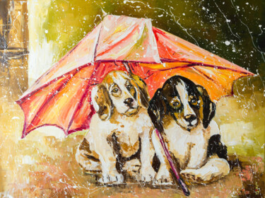 Painting titled "Lost in the rain" by Liubov Kuptsova, Original Artwork, Oil