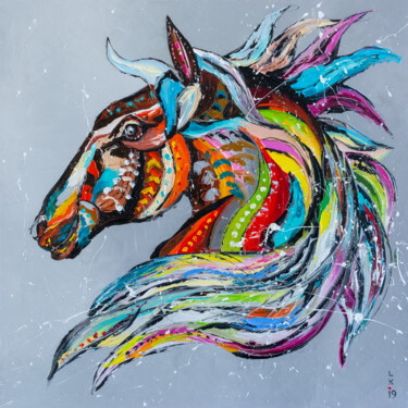 Painting titled "FAIRY HORSE (FRAMED)" by Liubov Kuptsova, Original Artwork, Oil Mounted on Wood Stretcher frame