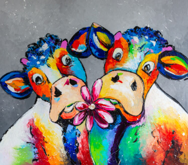 Peinture intitulée "COWS DATE" par Liubov Kuptsova, Œuvre d'art originale, Huile