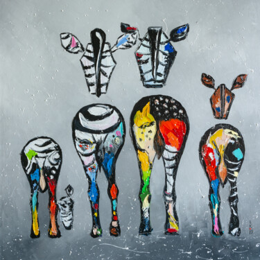 "Zebra's family" başlıklı Tablo Liubov Kuptsova tarafından, Orijinal sanat, Petrol Ahşap Sedye çerçevesi üzerine monte edilm…
