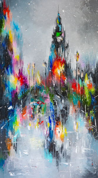 Картина под названием "LONDON'S RAIN" - Liubov Kuptsova, Подлинное произведение искусства, Масло Установлен на Деревянная ра…