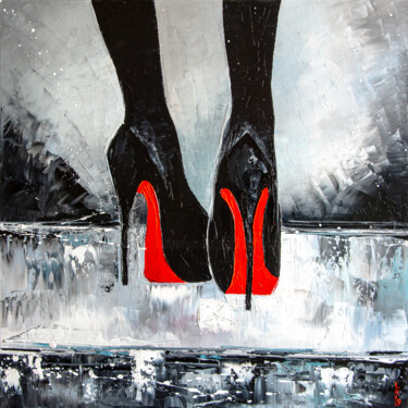 Painting titled "TAKE OFF YOUR SHOES!" by Liubov Kuptsova, Original Artwork, Oil Mounted on Wood Stretcher frame