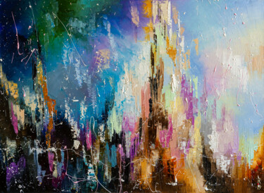 Pittura intitolato "Evening city I" da Liubov Kuptsova, Opera d'arte originale, Olio Montato su Telaio per barella in legno