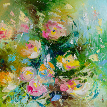 Painting titled "FLOWERS FANTASY (Fr…" by Liubov Kuptsova, Original Artwork, Oil Mounted on Wood Stretcher frame