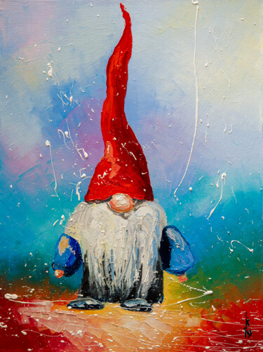 Painting titled "I'M GNOME" by Liubov Kuptsova, Original Artwork, Oil Mounted on Wood Stretcher frame