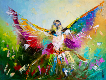 Peinture intitulée "BIRD OF HAPPINESS" par Liubov Kuptsova, Œuvre d'art originale, Huile Monté sur Châssis en bois