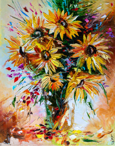 Painting titled "AUTUMN BOUQUET" by Liubov Kuptsova, Original Artwork, Oil Mounted on Wood Stretcher frame