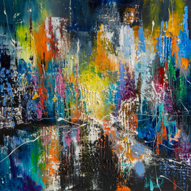 Картина под названием "Night city" - Liubov Kuptsova, Подлинное произведение искусства, Масло Установлен на Деревянная рама…