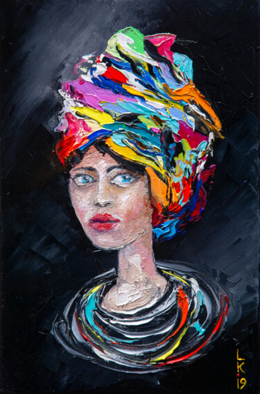 Painting titled "Portrait of a girl…" by Liubov Kuptsova, Original Artwork, Oil Mounted on Wood Stretcher frame