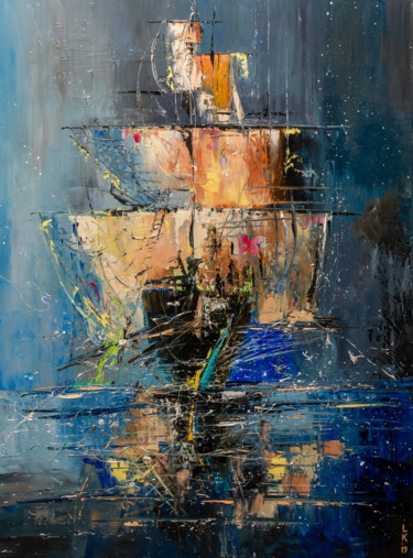 Картина под названием "Ghost ship" - Liubov Kuptsova, Подлинное произведение искусства, Масло Установлен на Деревянная рама…