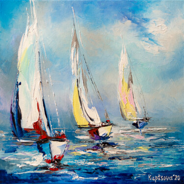 Painting titled "Follow the wind" by Liubov Kuptsova, Original Artwork, Oil Mounted on Wood Stretcher frame