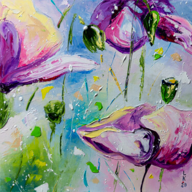 Peinture intitulée "Purple poppies 2" par Liubov Kuptsova, Œuvre d'art originale, Huile Monté sur Châssis en bois