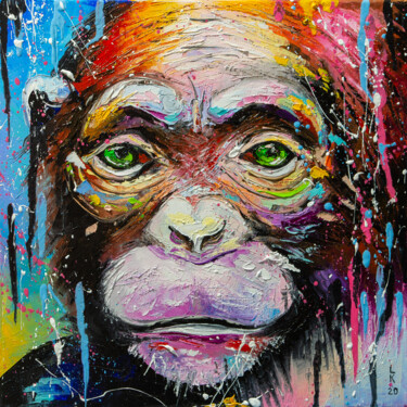 Ζωγραφική με τίτλο "I'm chimpanzee" από Liubov Kuptsova, Αυθεντικά έργα τέχνης, Λάδι Τοποθετήθηκε στο Ξύλινο φορείο σκελετό