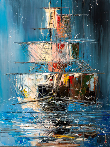 Pittura intitolato "Ghost ship" da Liubov Kuptsova, Opera d'arte originale, Olio Montato su Telaio per barella in legno