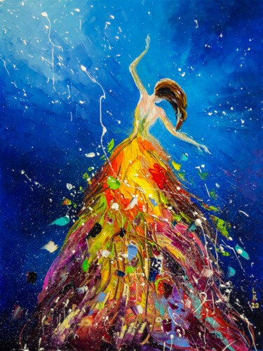 「Dance in the sky」というタイトルの絵画 Liubov Kuptsovaによって, オリジナルのアートワーク, オイル ウッドストレッチャーフレームにマウント