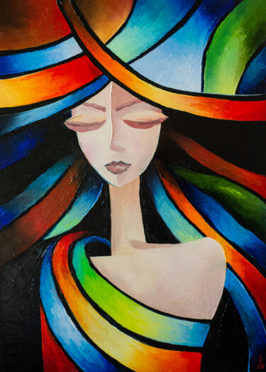 Painting titled "Colorful dreams" by Liubov Kuptsova, Original Artwork, Oil Mounted on Wood Stretcher frame