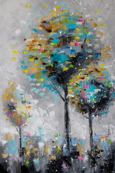 Pintura intitulada "Three trees" por Liubov Kuptsova, Obras de arte originais, Óleo