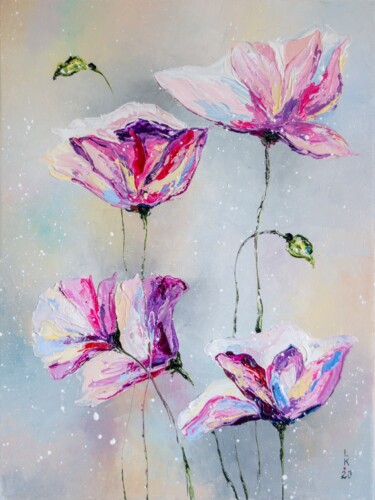 Painting titled "Delicate flowers" by Liubov Kuptsova, Original Artwork, Oil Mounted on Wood Stretcher frame